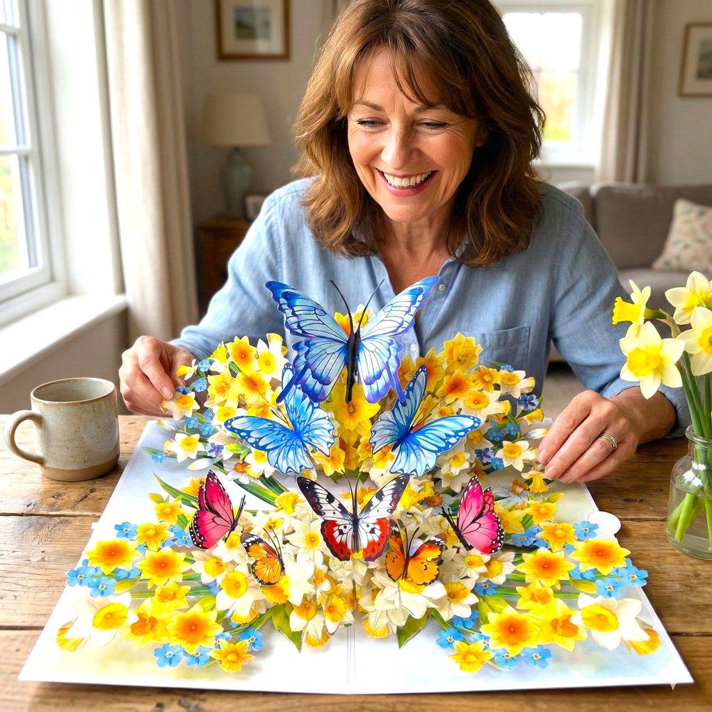 3D Daffodil & Butterfly Pop Up Flower Card | PopOra