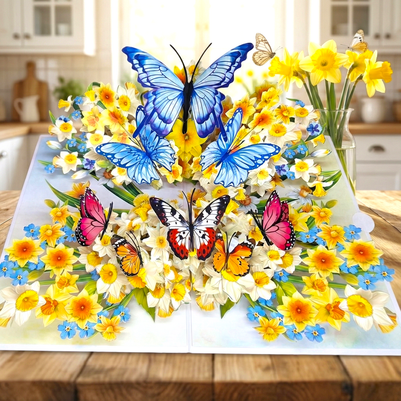 3D Daffodil & Butterfly Pop Up Flower Card | PopOra