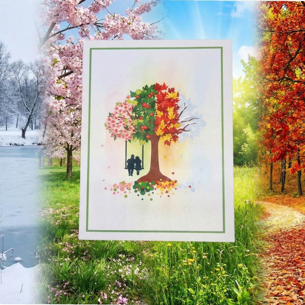 3D Four Seasons Tree & Couple Pop Up Card | PopOra