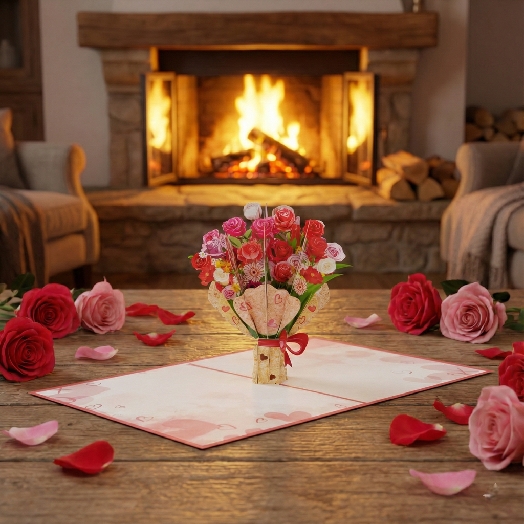 3D Bunch of Roses Pop Up Flower Card | PopOra