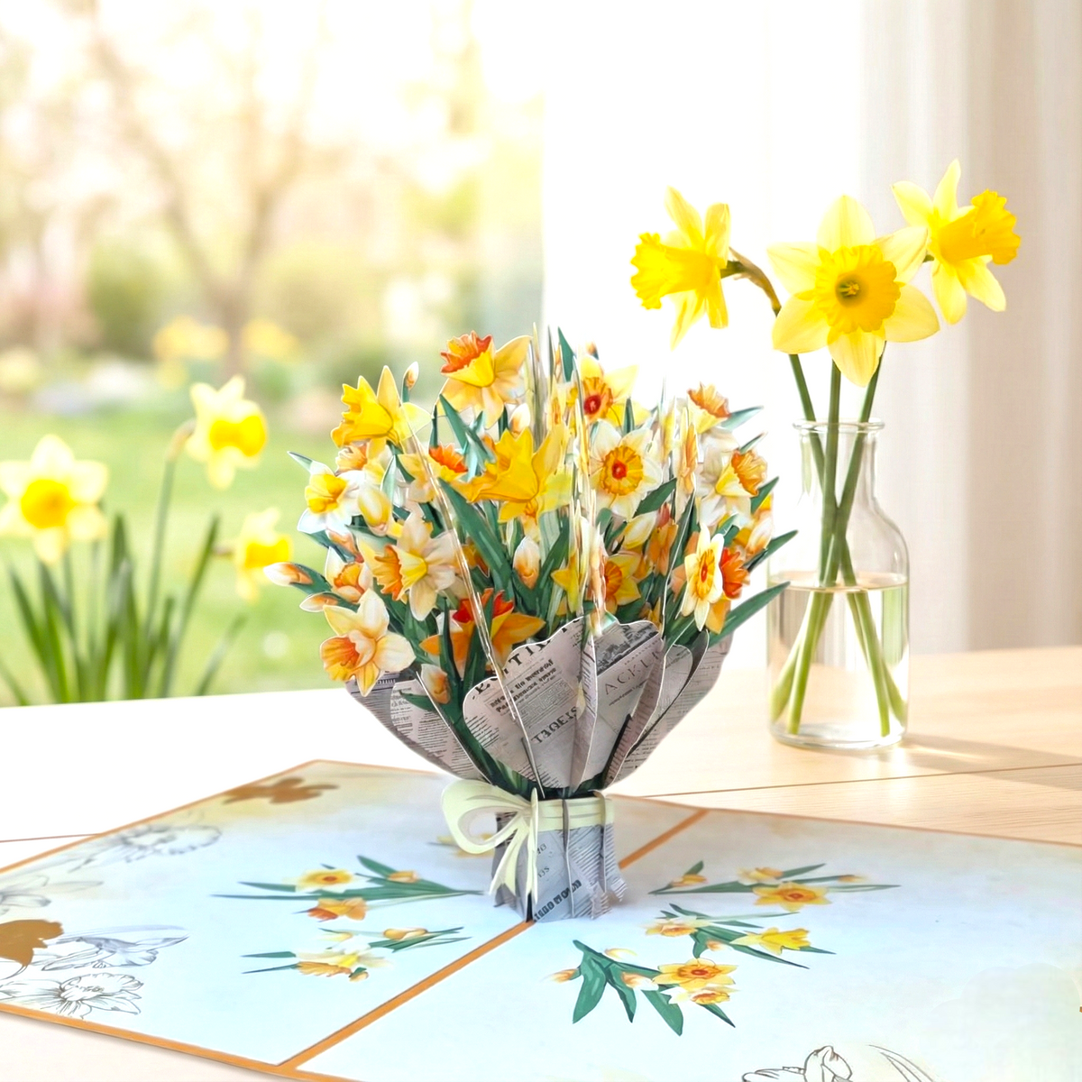 3D Yellow Daffodil Bouquet Pop Up Card | PopOra