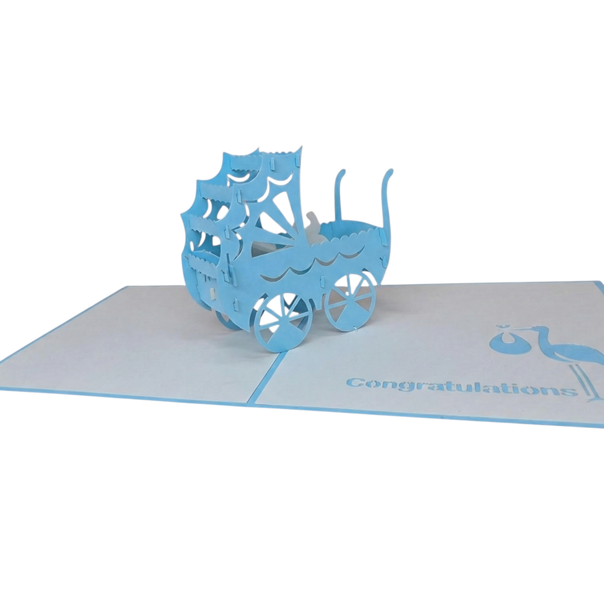 3D Blue Pram Pop Up New Baby Card | PopOra