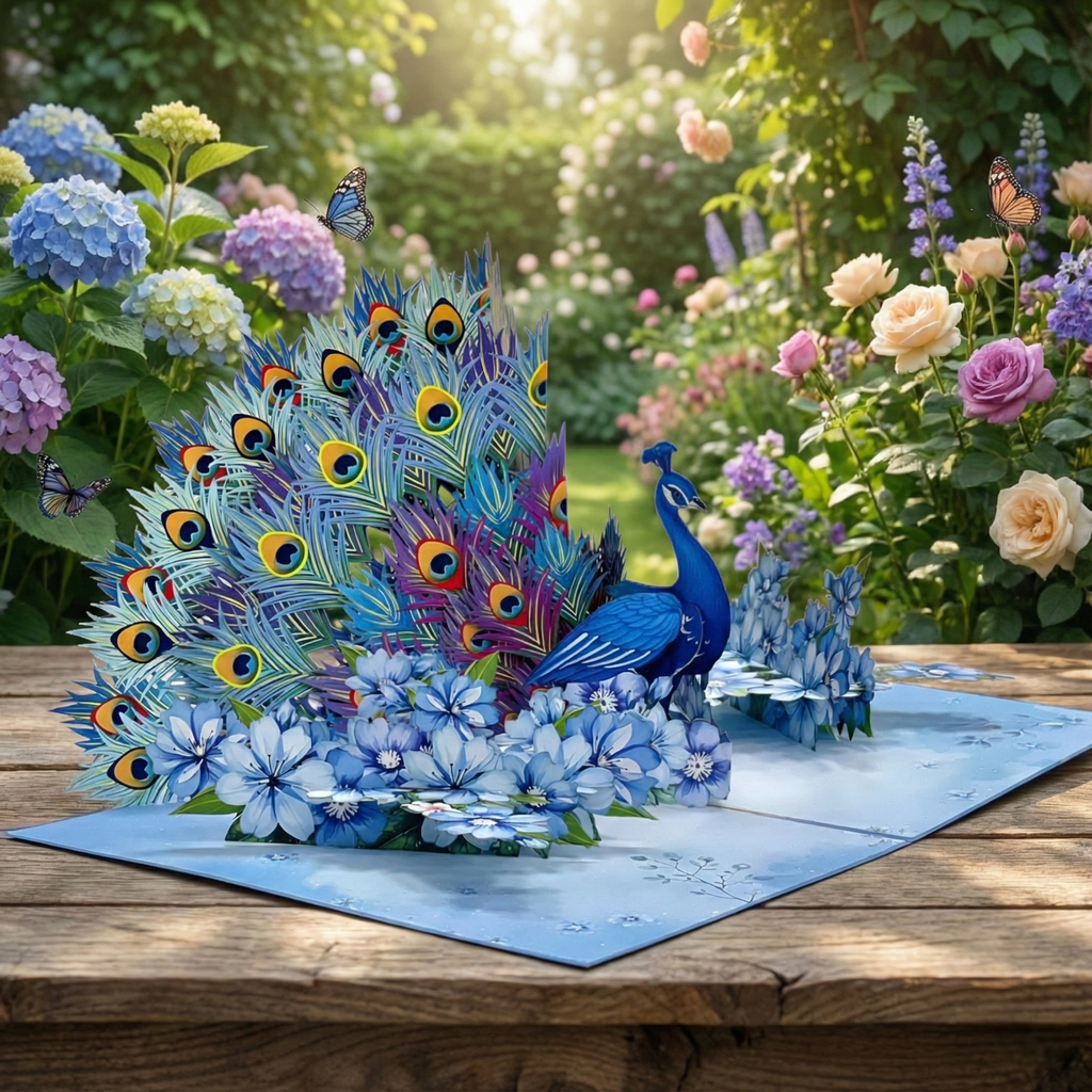 3D Blue Peacock Pop Up Card | PopOra