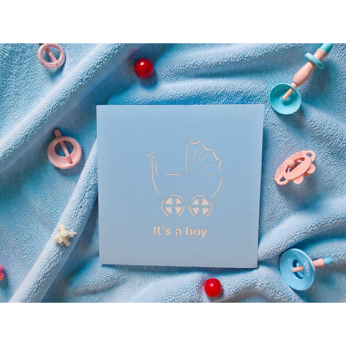 3D Blue Pram Pop Up New Baby Card | PopOra