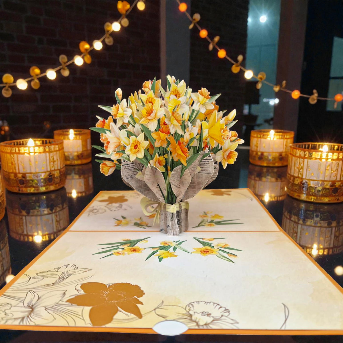 3D Yellow Daffodil Bouquet Pop Up Card | PopOra