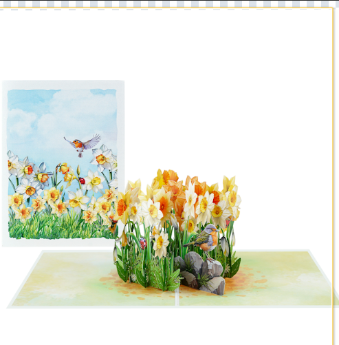 3D Daffodils & Robin Pop Up Card | PopOra