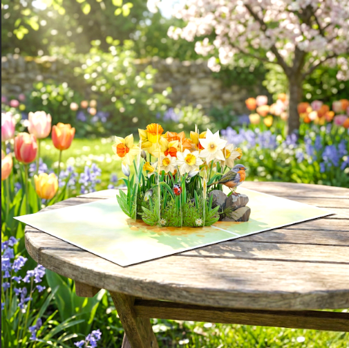 3D Daffodils & Robin Pop Up Card | PopOra