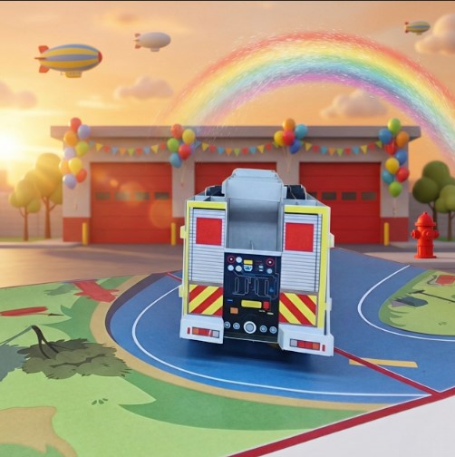 3D Fire Engine Pop Up Birthday Card | PopOra