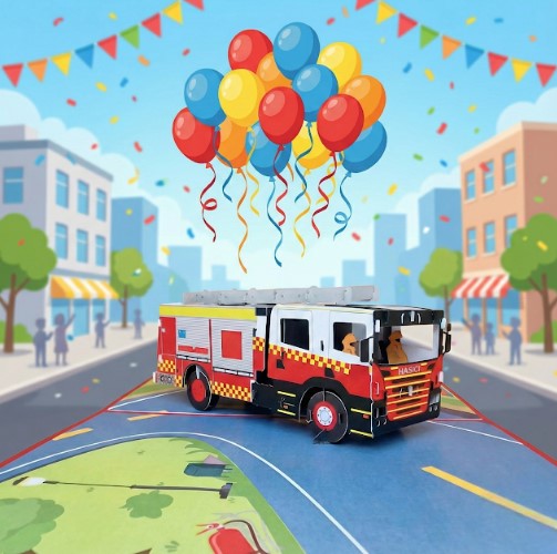 3D Fire Engine Pop Up Birthday Card | PopOra
