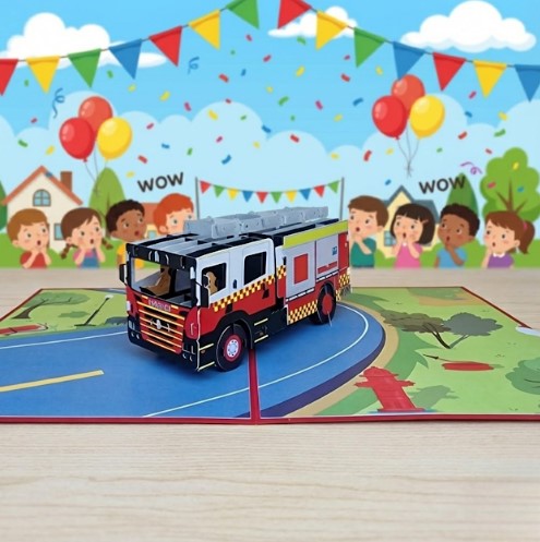 3D Fire Engine Pop Up Birthday Card | PopOra