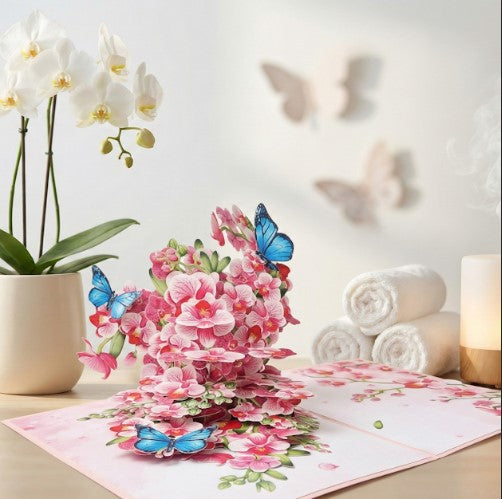 3D Pink Orchid Pop Up Flower Card | PopOra