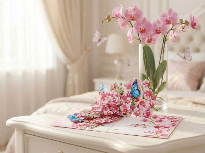 3D Pink Orchid Pop Up Flower Card | PopOra