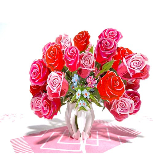 3D Red Rose Vase Pop Up Flower Card | PopOra
