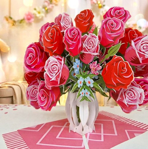 3D Red Rose Vase Pop Up Flower Card | PopOra