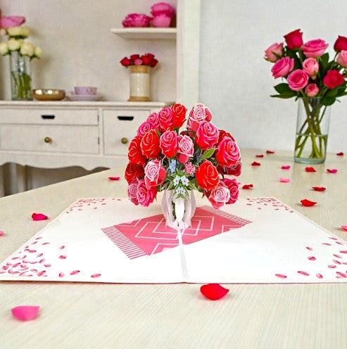 3D Red Rose Vase Pop Up Flower Card | PopOra