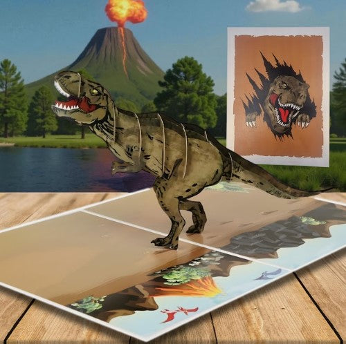 3D T-Rex Dinosaur Pop Up Birthday Card | PopOra