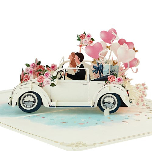 3D Mr & Mrs Wedding Car Pop Up Card | PopOra