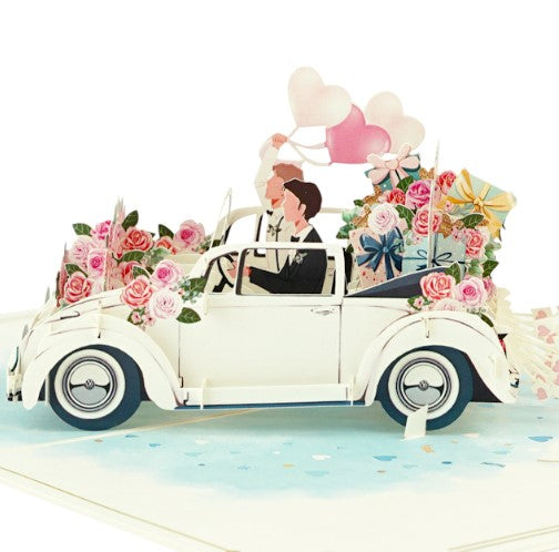 3D Mr & Mr Wedding Car Pop Up Card | PopOra