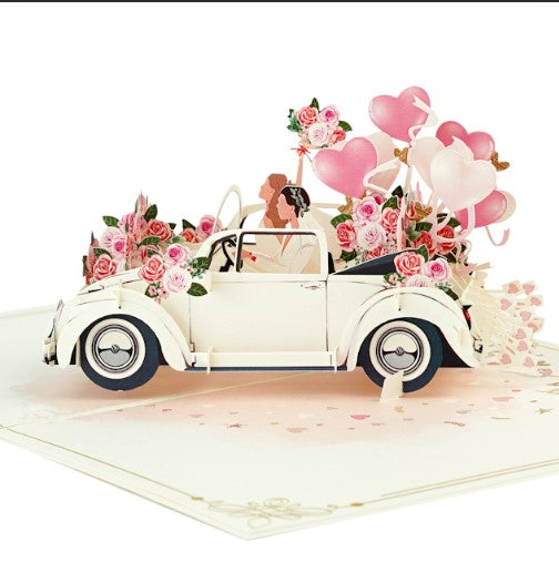 3D Mrs & Mrs Wedding Car Pop Up Card | PopOra