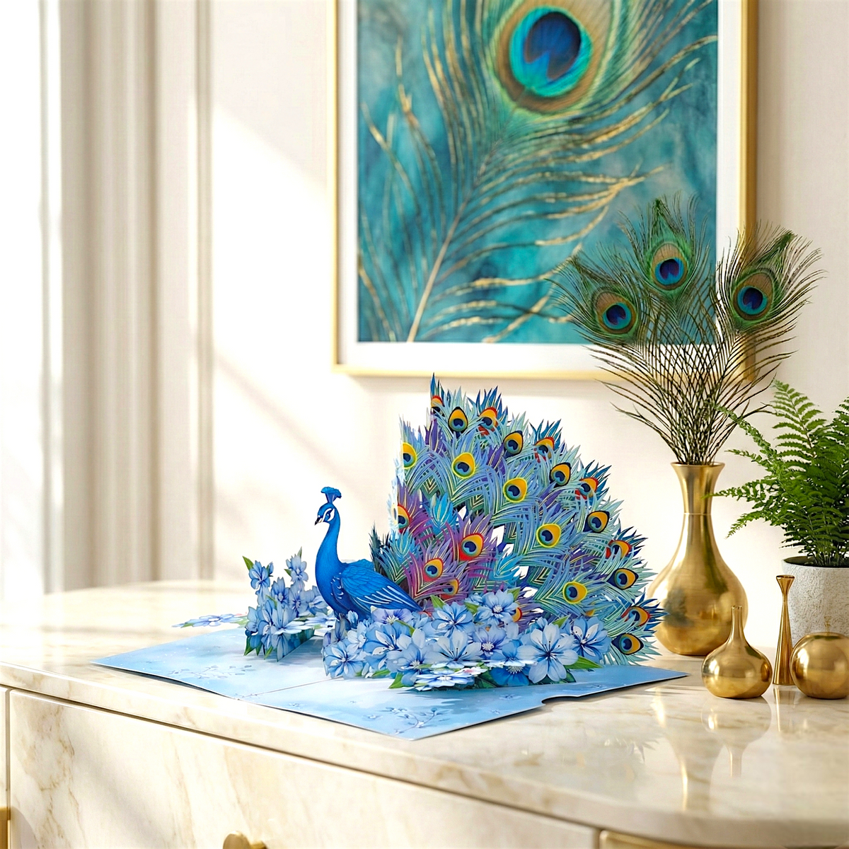 3D Blue Peacock Pop Up Card | PopOra